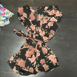 Floral, belted romper